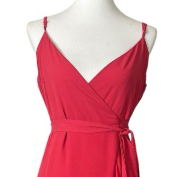 Lulu’s Wrap Dress Sleeveless Hi Low Ruffle Hem Coral Pink Women’s Size Small - Picture 9 of 16